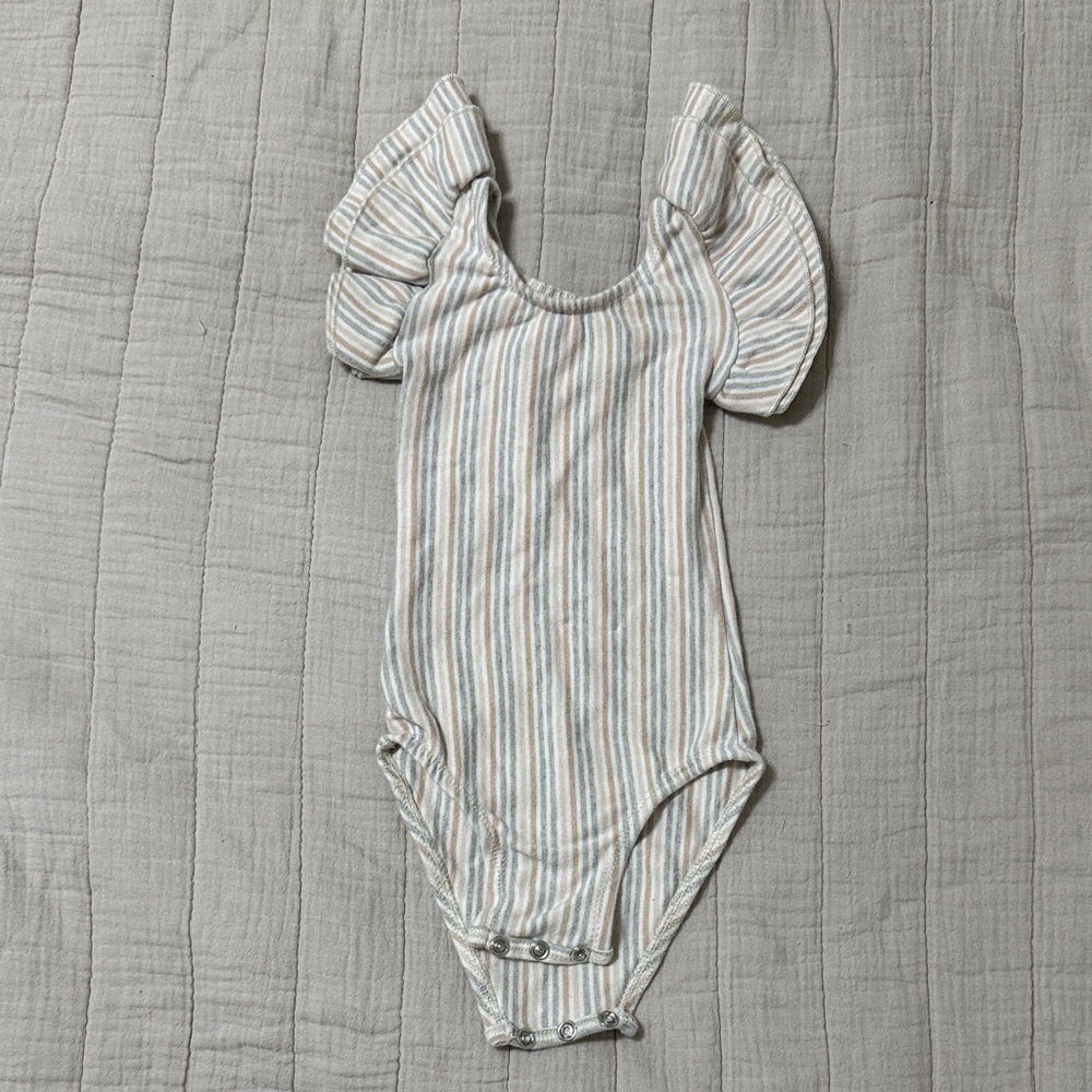 Charming Striped Kids Bodysuit with Ruffled Sleeves